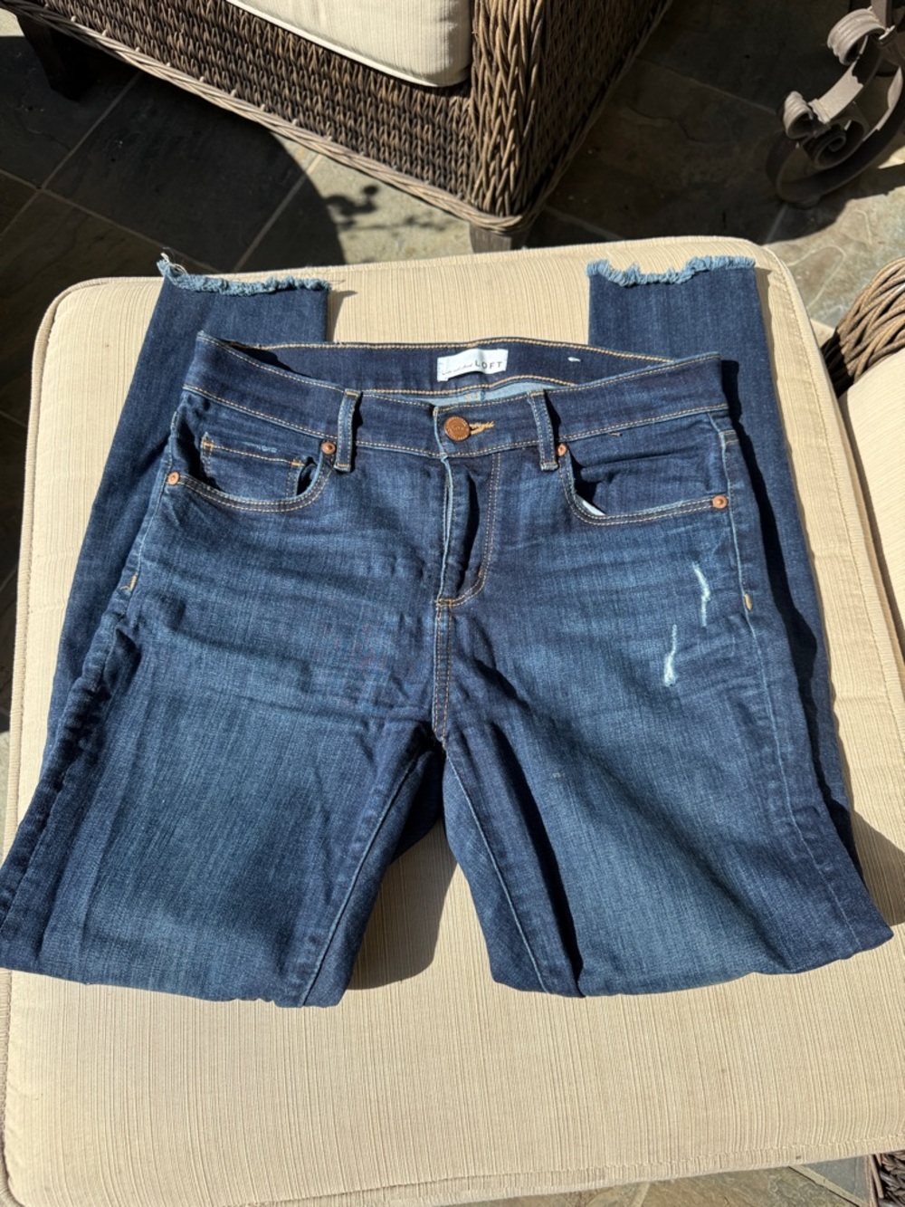 LOFT Dark Indigo Straight-Leg Jeans with Frayed Hems